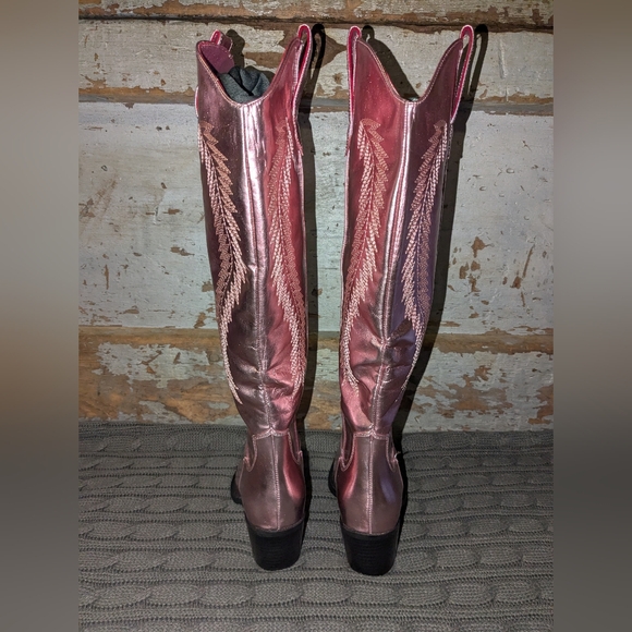 Women's Pink Metallic Cowboy Boots Size 8 - Picture 6 of 8